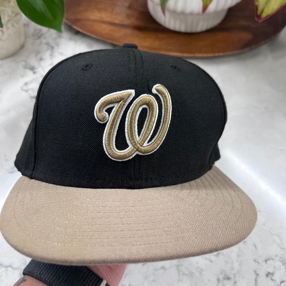 New Era Washington Nationals 59FIFTY Fitted Hat 7 3/8 Black Tan Gold MLB Cap